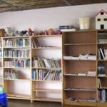Bookshelves full of books in the library