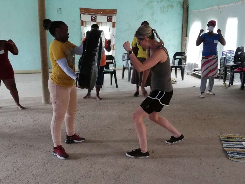 Woman practicing boxing
